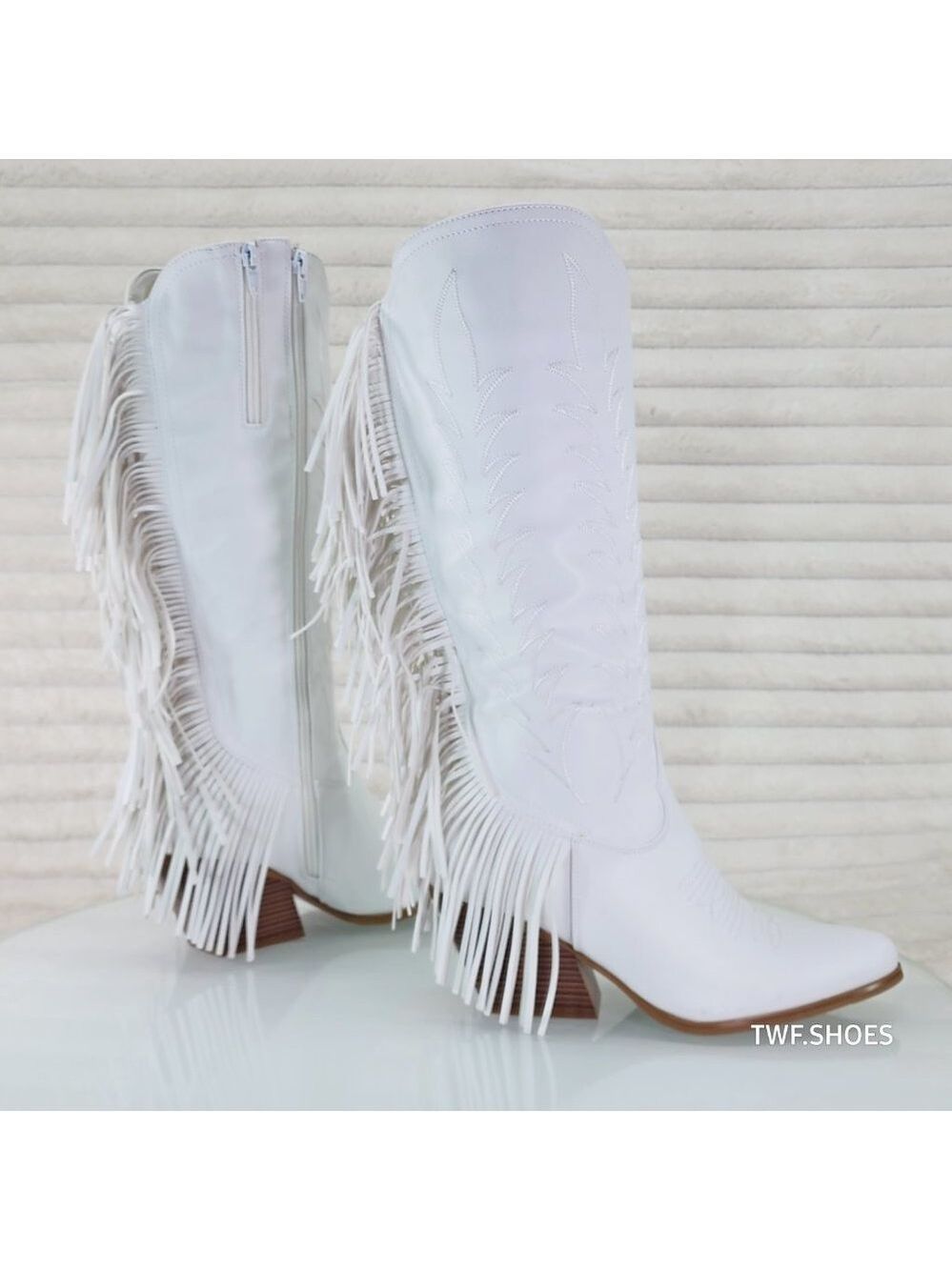 Dusty Roads Bright White Back Fringe Cowboy Western Cowgirl Boots Tuck Zipper - Picture 3 of 13